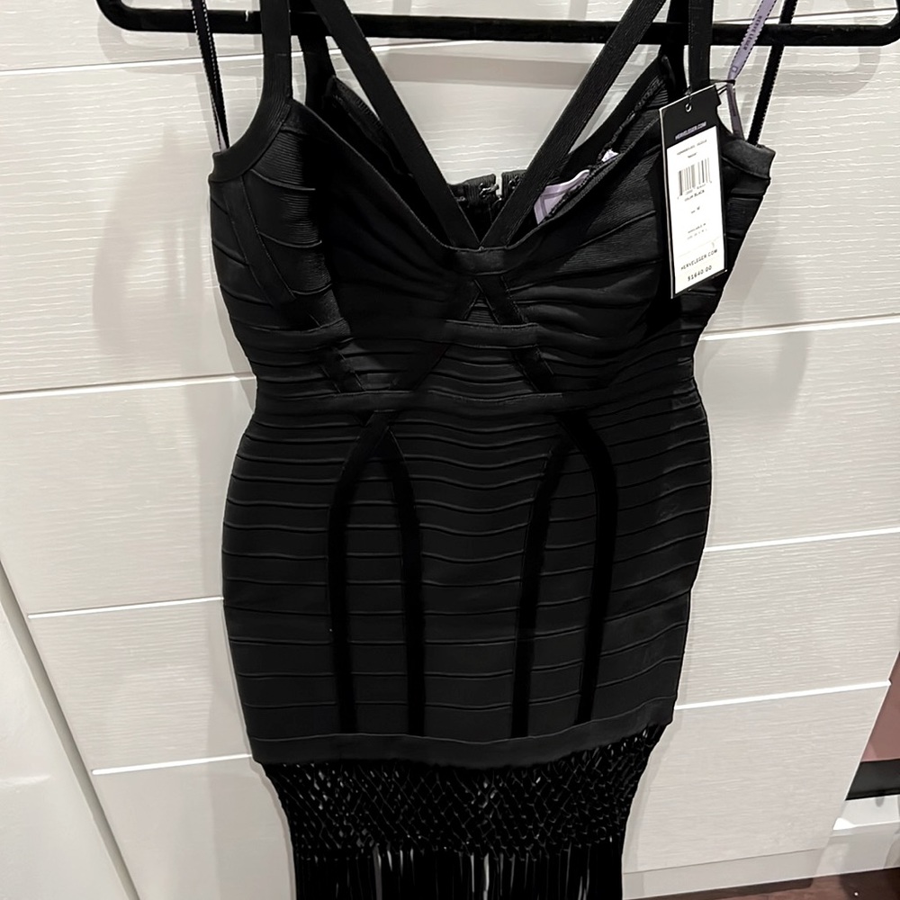 Herve Leger Black Fringe Cocktail Dress